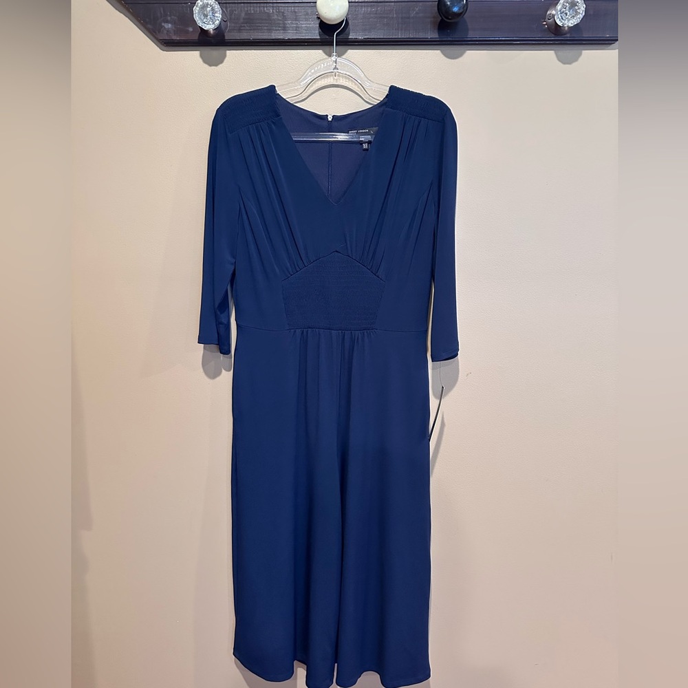 Maddie London Women's Navy Blue Calista V-Neck Smoked Capri jumpsuit